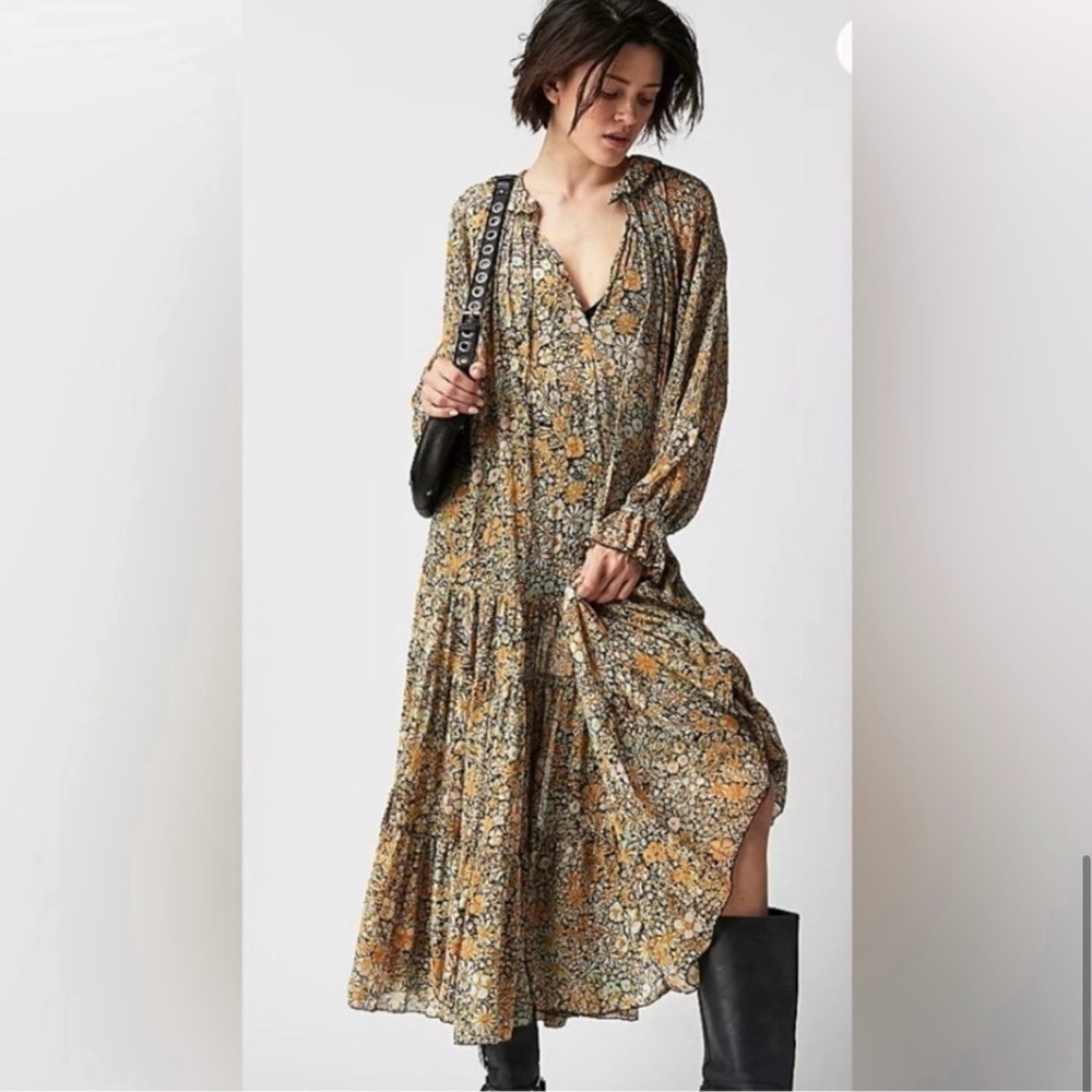 Free People Feeling Groovy Floral Boho  Ruffle Oversize Tiered Maxi dress - Picture 8 of 16